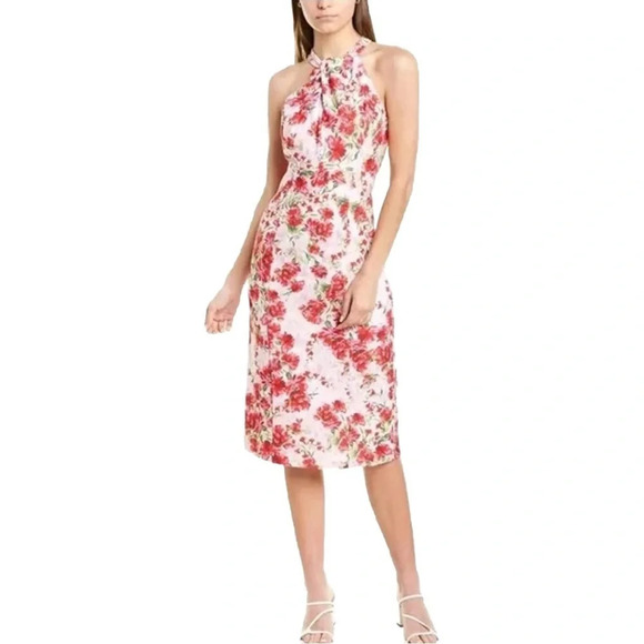 New Julia Jordan Dress, Size 12 Knot Halter Midi Dress, Pink Floral Blush Multi - Picture 1 of 16